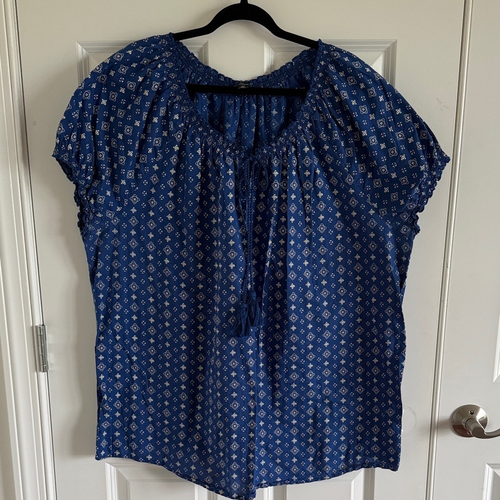Ellos Ruffle Trim Cambric Peasant Blouse Lightweight Patterned Size 2X